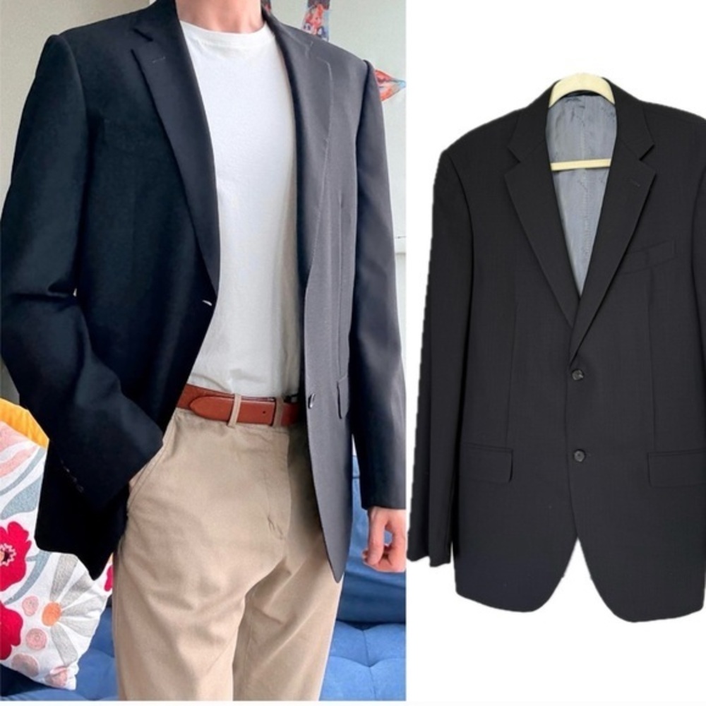 Caruso Wool Black Long Sleeve Italy Blazer 42L